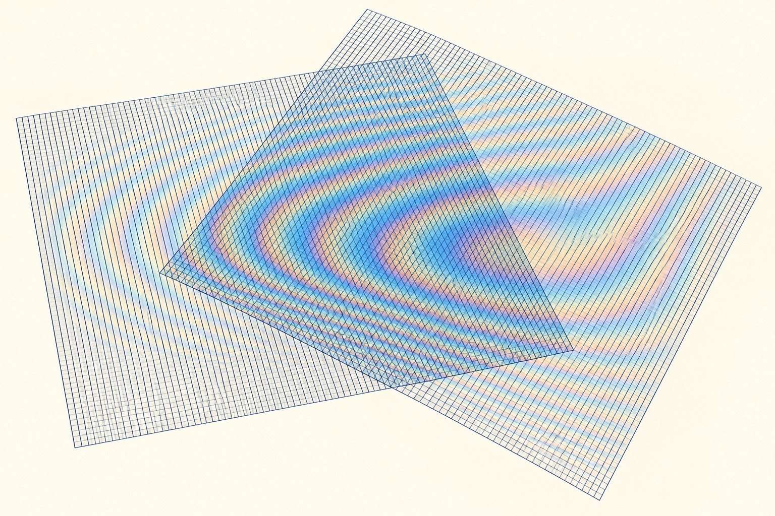 Ilustración de dos retículas finas superpuestas que producen ondas de interferencia.